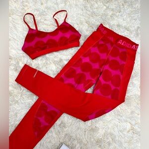 Adidas Marimekko red gym yoga gym set 2 pieces leggings XS + top S